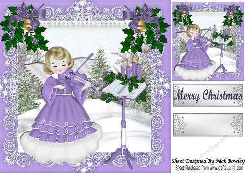Lovely angel in lilac playing her music in the snow 8x8