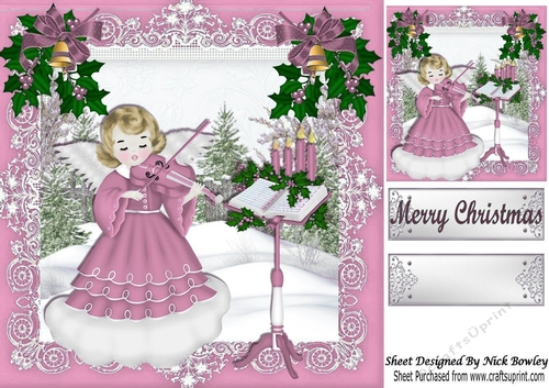 Lovely angel in pink playing her music in the snow 8x8
