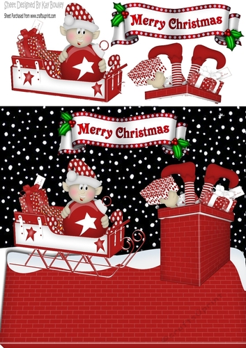 Santa on the rooftop with his sleigh and elf 8x8