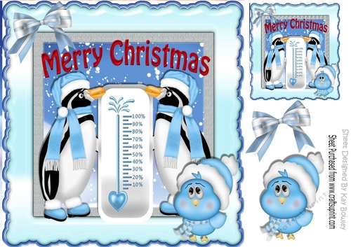 Brrrr! Its cold! with penguins and little blue bird 8x8