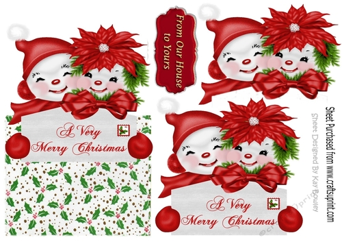 Lovely cuddle up snowmen in red over the edge