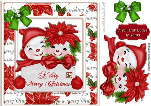 cuddle snowmen in festive frame with bow 8x8