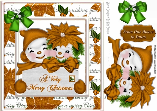 cuddle snowmen in festive gold frame with bow 8x8