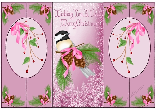 Lovely cut and fold quick card with  pretty winter bird with berries and bows