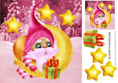 Lovely Whimsical santa with gold stars 8x8