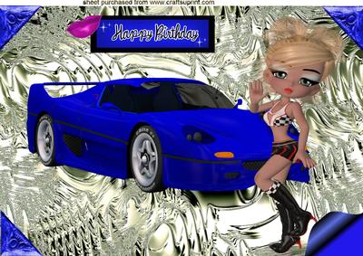 Blue Sports Car, & Girl A4 Topper