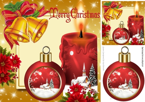 Pretty candle with church and bauble, with holly 8x8
