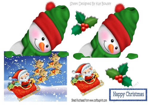 Lovely snowman watching santa over the edge
