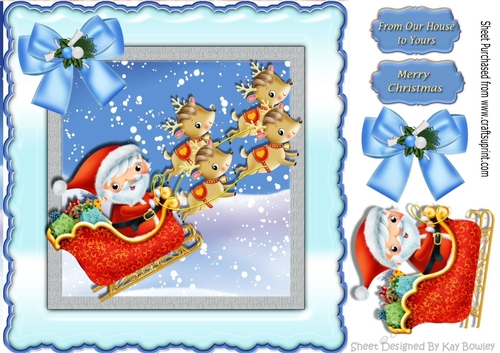 Santa flying in his sleigh 8x8