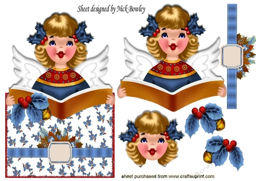 singing carols with holly pretty angel in blue over the edge