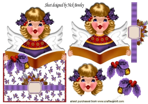 singing carols with holly pretty angel in purple over the edge