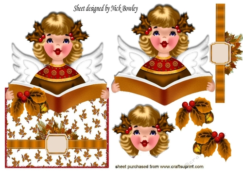singing carols with holly pretty angel in gold over the edge