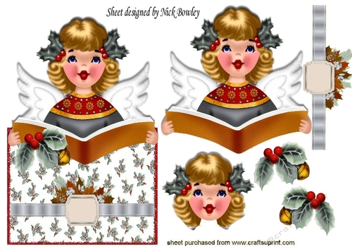 singing carols with holly pretty angel in silver over the edge