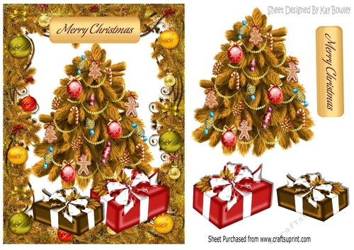 Christmas gold  tree in festive frame with presents 