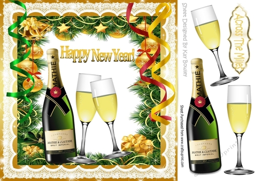 Streamers and champagne in festive new year  frame 8x8