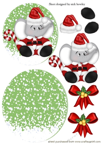 cute little ele in santa hat with bows rocker card