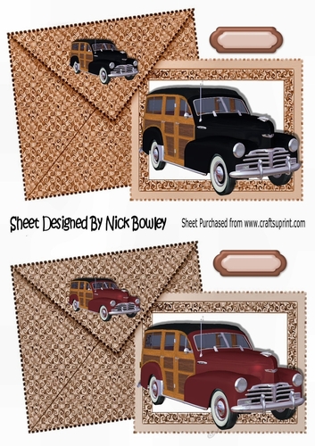 1948 Vintage woody cars on card with envelope card fronts