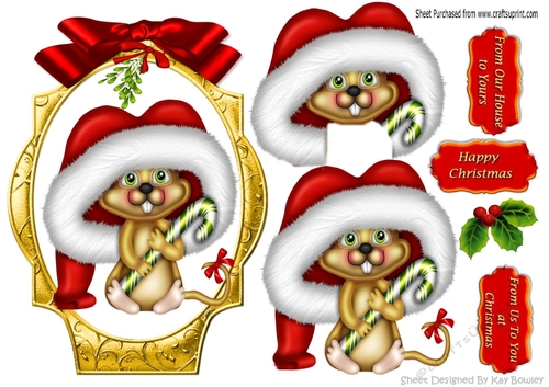 cute little christmas mouse with santa hat on 