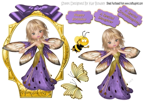 sweet little faerie with bumble bee and butterflies with lilac bow