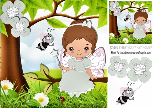 Little faerie in silver, sitting on a branch with bumble bee 8x8
