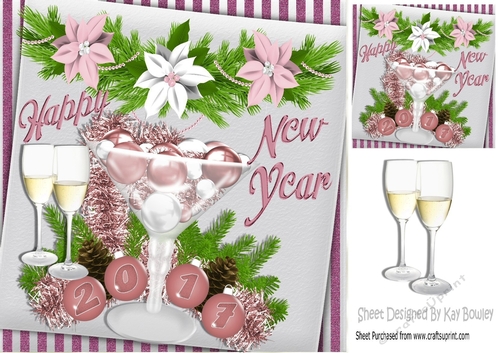 Baubles in pink with champers in pretty festive frame