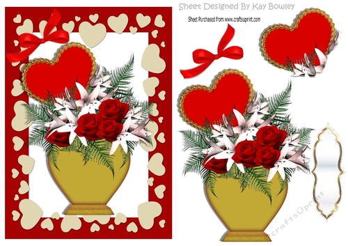 Red roses in a vase for my valentine, with red bow in heart frame