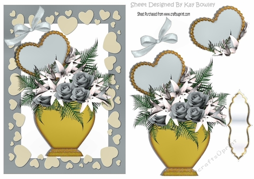 silver roses in a vase for my valentine, with silver bow in heart frame