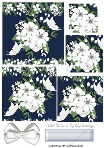 Pretty blue and white flowers with butterflies pyramids
