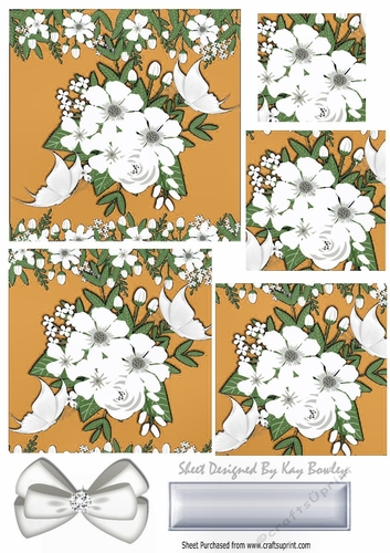 Pretty gold and white flowers with butterflies pyramids