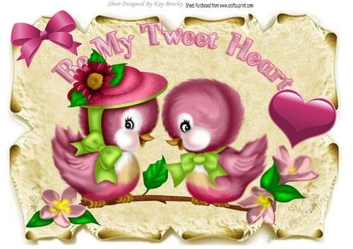 Be my tweet heart! with pretty pink birds and & heart on a scroll A4