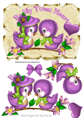 Be my tweet heart! with pretty purple birds and & heart on a scroll