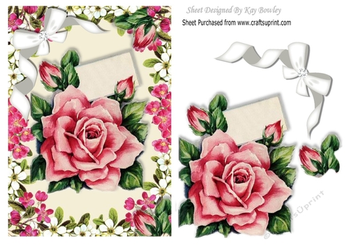 Pretty pink roses with diamante bow in flower frame