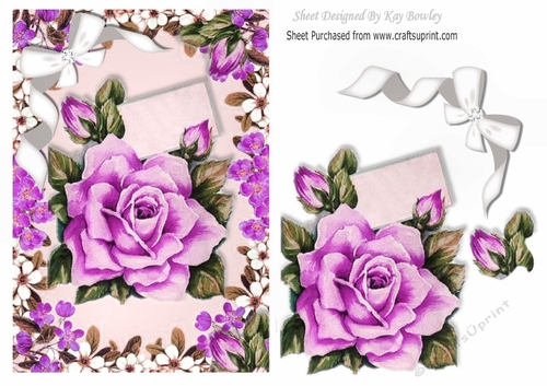 Pretty lilac roses with diamante bow in flower frame