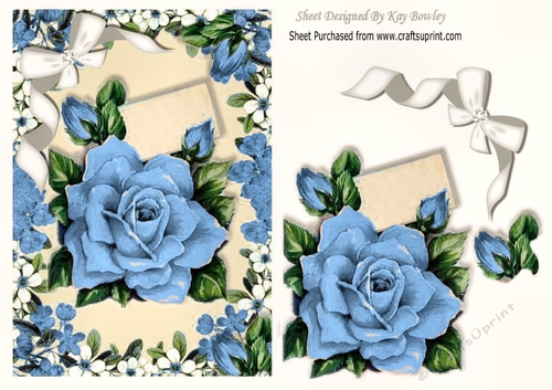 Pretty blue roses with diamante bow in flower frame