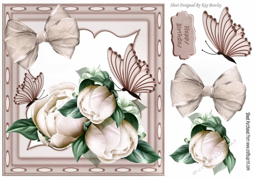 pretty beige roses with butterflies & organza bow