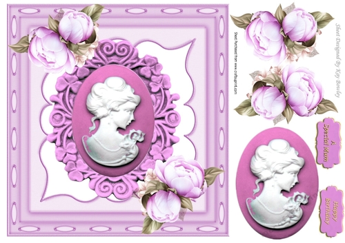 pretty cameo lady with pink roses in ornate frame