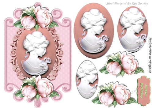 pretty cameo lady with peach  roses on a plaque oval pyramids