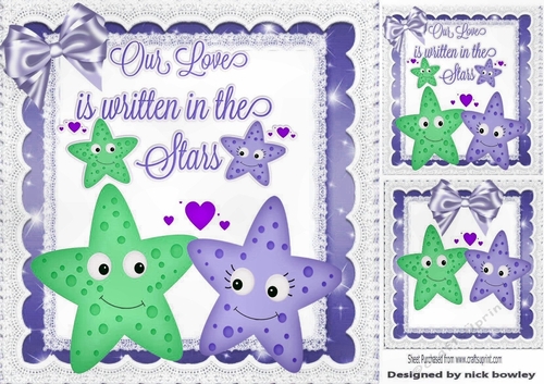 Our love is written in the stars, with lace and purple bow 8x8