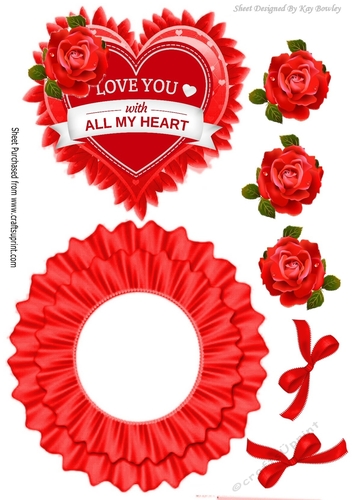 Love you with all my heart, with red roses rocker card