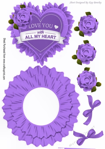Love you with all my heart, with purple roses rocker card
