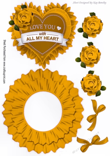 Love you with all my heart, with gold roses rocker card