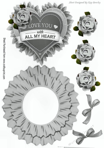 Love you with all my heart, with silver roses rocker card