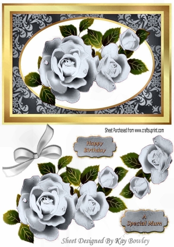 Pretty silver roses with white bow A5