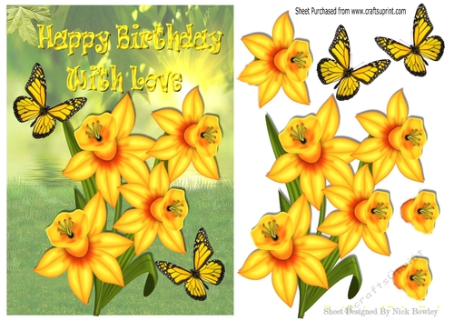 Golden yellow daffodils with yellow butterflies A5