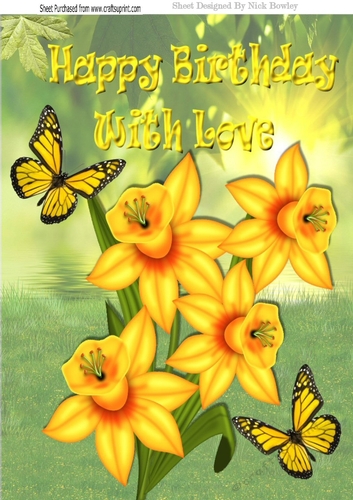 Golden yellow daffodils with yellow butterflies A4