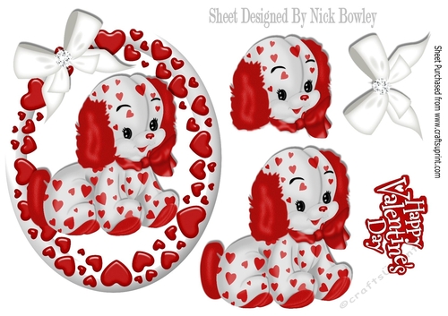 Puppy love, in love heart oval frame with sparkle bow