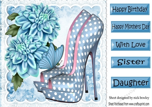 Pretty blue polkadot shoes with chrysanthemums 8x8
