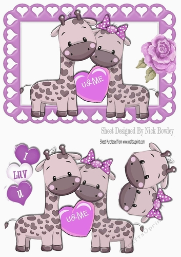 U&ME! Cute pair of Giraffes in purple heart frame A5