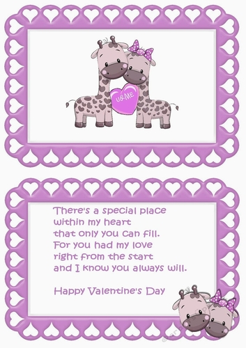 U&ME! Cute pair of Giraffes in  purple heart frame A5 Insert