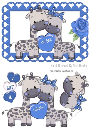U&ME! Cute pair of Giraffes in blue heart frame A5